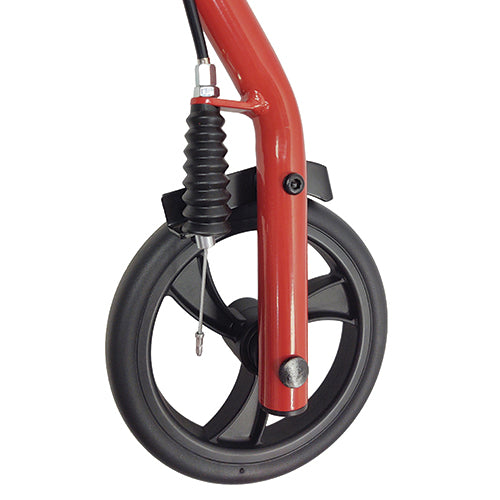 ROLL WITH ME Steel Rollator w/6" Wheels, K/D, Red, Case/2 Durable steel frame Ergonomic hand grips loop-lock brakes Adjustable handle height padded seat sand backrest storage pouch under the seat Folds almost flat indoor and outdoor use