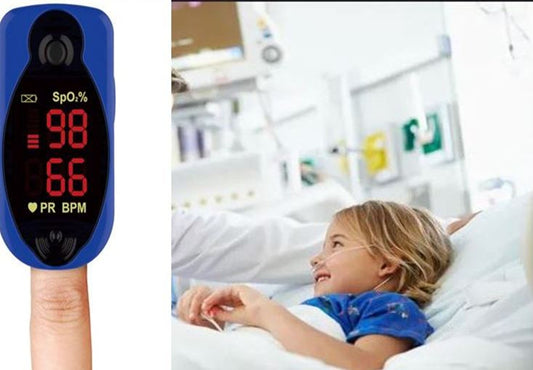 Comfort Finger Tip Pulse Oximeter Blue Jay Portable Non Invasive Spot-Check of Oxygen Saturation of Arterial Hemoglobin (SpO2) Pulse Rate of Adult and Pediatric Patient Large and Bright Digital LED one way Display Rubber internal coating for finger tip