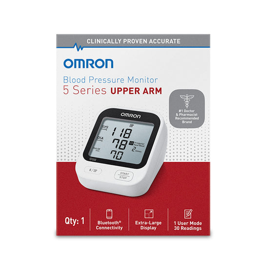 OMRON 5 Series Wireless Upper Arm Blood Pressure Monitor BP7255 Bluetooth wireless Clinically validated accuracy large digital screen detects pulse rate irregular heartbeat Store 30 readings in monitor