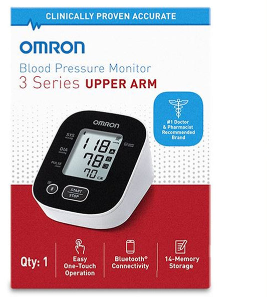 OMRON 3 Series Upper Arm Blood Pressure Monitor BP7150 Bluetooth® wireless technology clinically validated for accuracy measures five times more data points than previous OMRON models also detects pulse rate, irregular heartbeats, and body movements