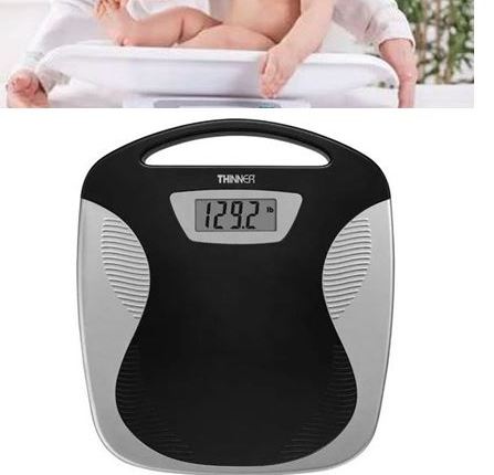 Conair Thinner Portable Digital Scale in Black/Silver Weight Capacity 350 lb /160 kg Large 1.3" high contrast digital display Platform size: 11.5" x 13"  Includes long-life lithium battery Easy to read and to store  "tap on" feature for instant activation