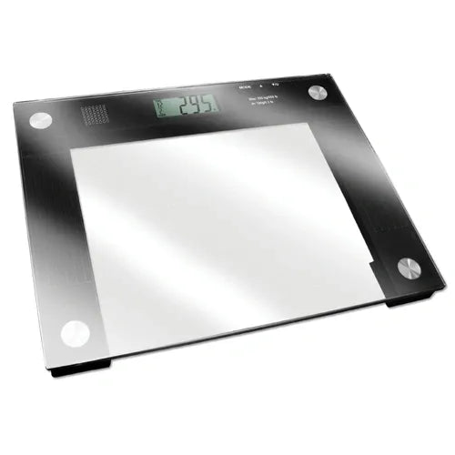 Talking Extra Wide Glass Scale 550-lb Weight Capacity 2 person memory feature 15" Extra Wide Platform Pleasant and easy to hear voice