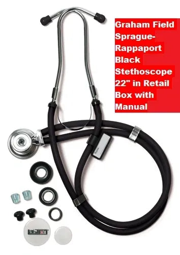 Graham Field Sprague-Rappaport Black Stethoscope 22" in Retail Box with Manual